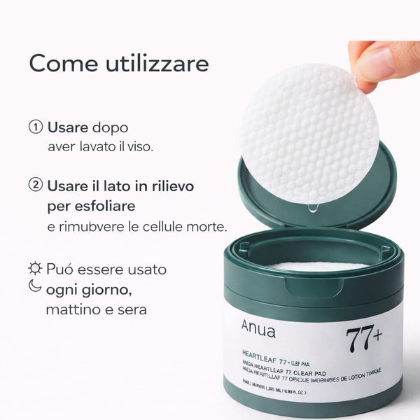 Come usare Anua Heartleaf 77% Clear Toner Pads 160 ml: applicare il tonico con il pad su pelle pulita