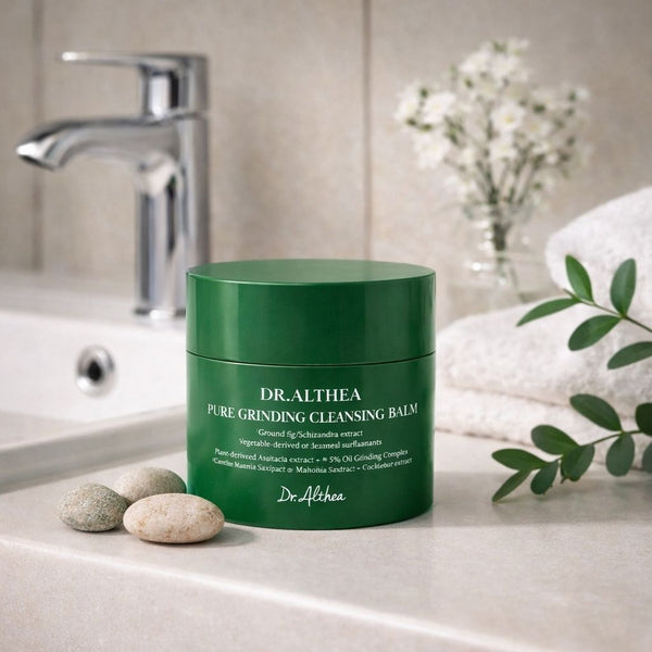 Balsamo detergente Dr. Althea Pure Grinding nel bagno, pronto all’uso