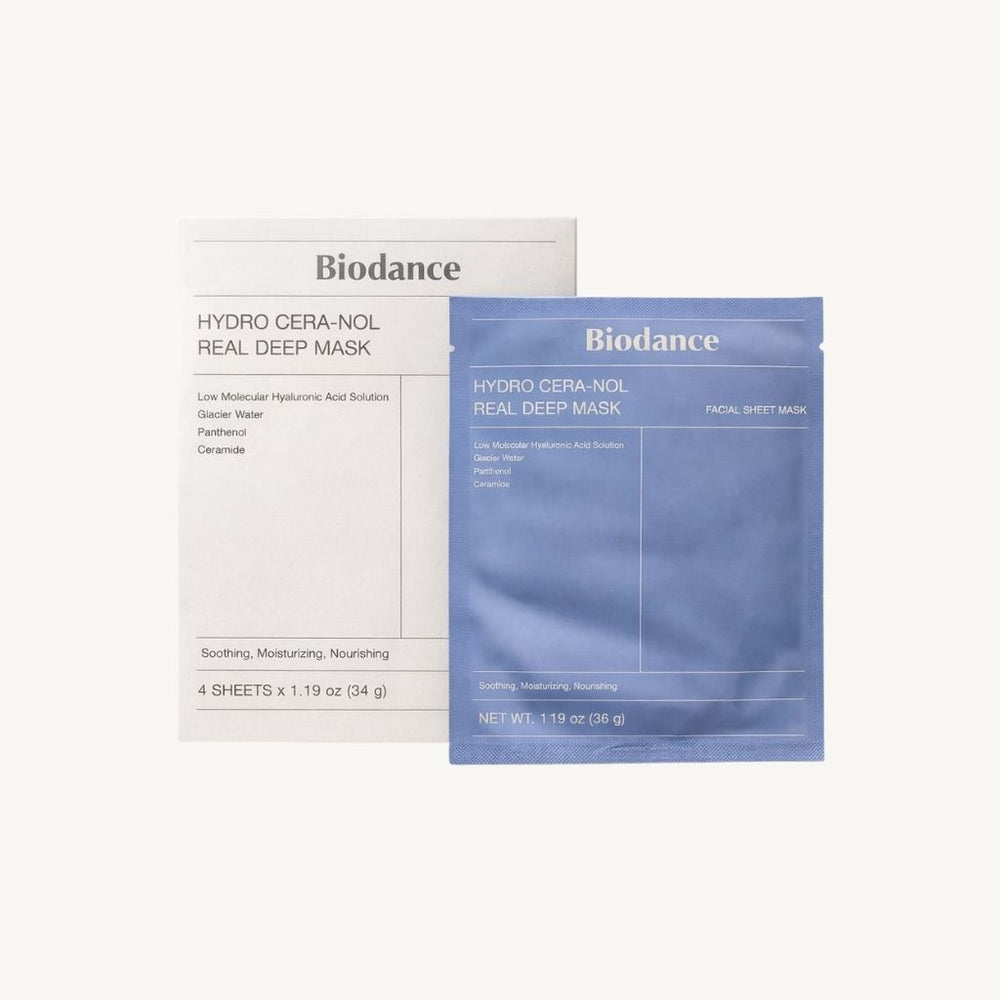 Biodance Hydro Cera-Nol Real Deep Mask 34g x 4pcs, maschera idratante e riparatrice per una pelle più morbida e luminosa.