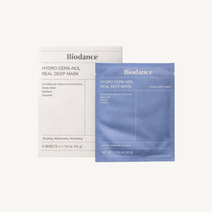 Biodance Hydro Cera-Nol Real Deep Mask 34g x 4pcs con confezione originale, trattamento intensivo per pelle secca e disidratata.