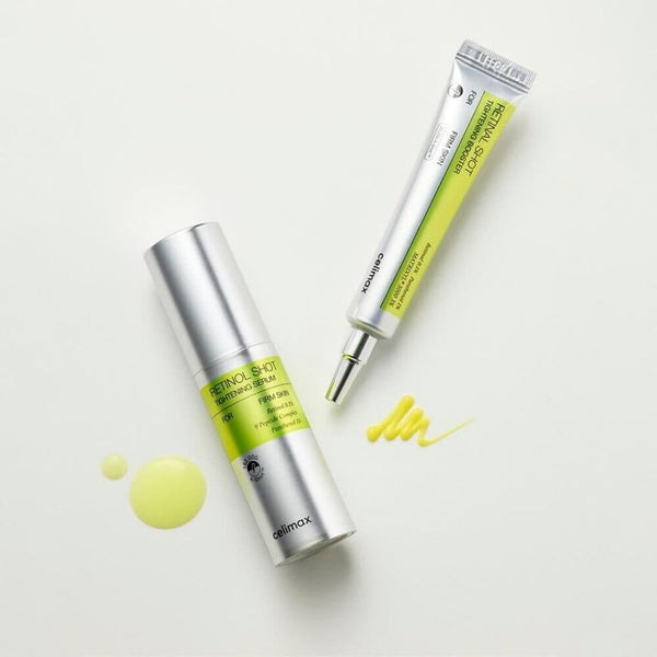 Set skincare con Celimax Retinal Shot Tightening Booster e Reedle Shot effetto anti age e texture uniforme