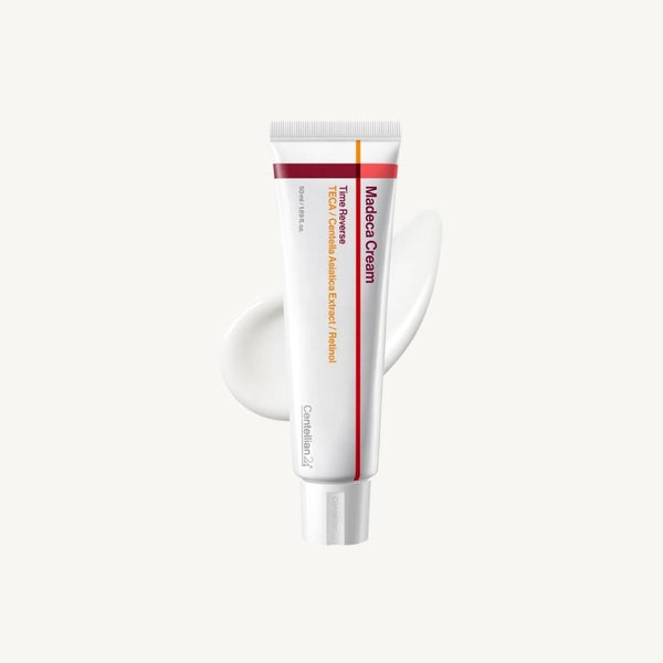 Centellian24 Madeca Cream Time Reverse 50ml ambientata in un contesto skincare, crema viso nutriente per una pelle più elastica e luminosa.