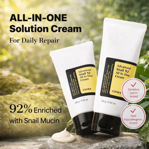 Routine skincare coreana con COSRX Advanced Snail 92 All in One Cream Tube 50 g per pelle idratata e rigenerata