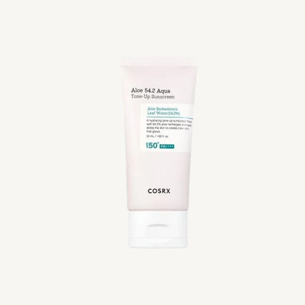 COSRX Aloe 54.2 Aqua Tone-up Sunscreen SPF50+ PA++++, crema solare viso idratante con effetto tone-up e alta protezione UV.