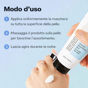 Modo di uso COSRX Ultimate Nourishing Rice Overnight Spa Mask per routine serale coreana, applicazione su viso pulito