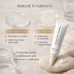 Ingredienti della crema occhi Mary&May Tranexamic Acid + Glutathion, elenco INCI completo con componenti illuminanti e antiossidanti