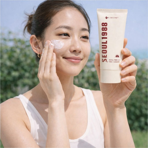 K-SECRET SEOUL 1988 Sun SPF50+ PA++++ protezione solare viso coreana in ambientazione lifestyle