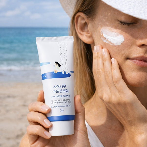 Round Lab Birch Juice Moisturizing Sun Cream SPF50+ PA++++ protezione solare viso coreana in ambientazione lifestyle
