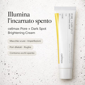 Benefici della crema viso Celimax Pore + Dark Spot Brightening, aiuta a ridurre macchie scure, minimizzare i pori e uniformare il tono della pelle