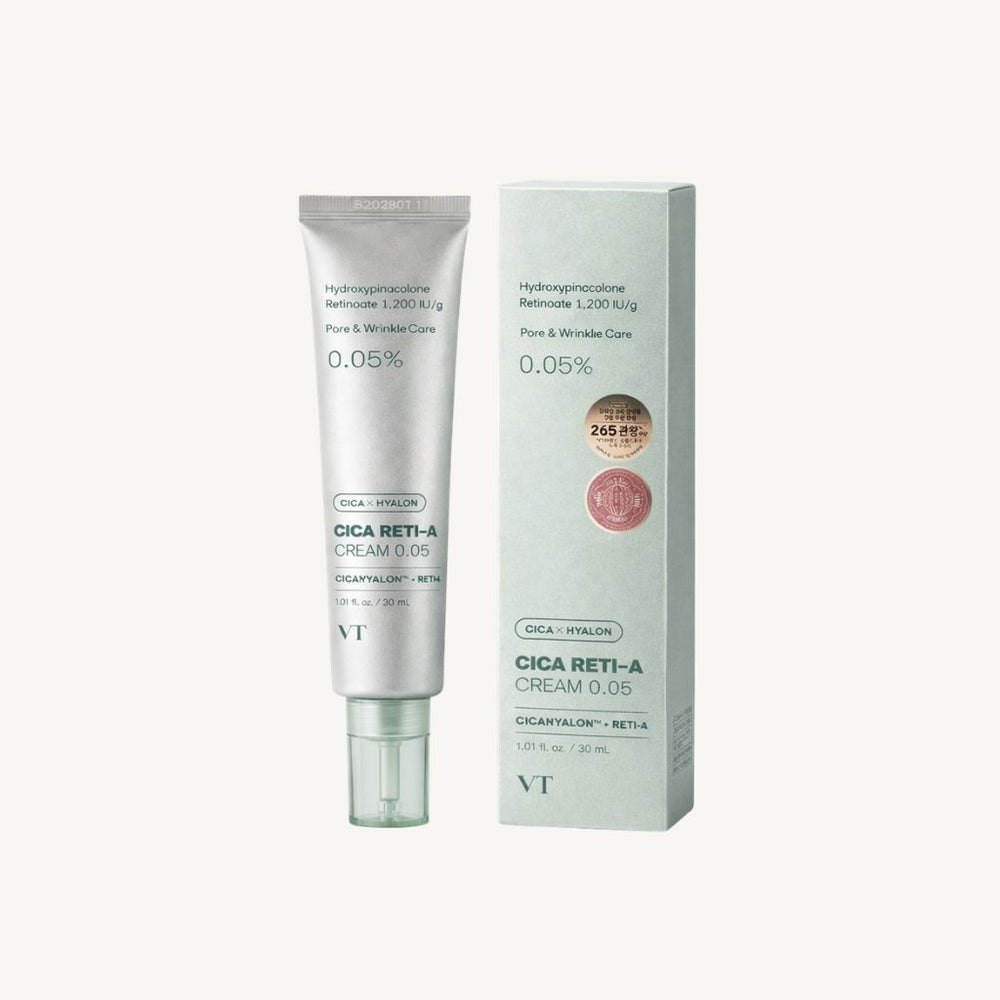 Crema viso coreana VT Cosmetics Cica Reti-A Cream 0.05 per migliorare la texture della pelle e ridurre imperfezioni