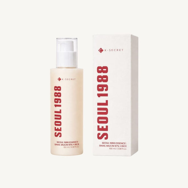 K-SECRET SEOUL 1988 Essence Snail Mucin 97% + Rice 100 ml con confezione originale per pelle rinnovata