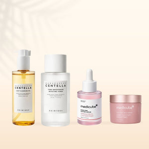 Kit skincare coreana anti age 4 step routine viso che aiuta a migliorare elasticità della pelle ridurre linee sottili e rughe e donare un effetto più giovane e luminoso al viso