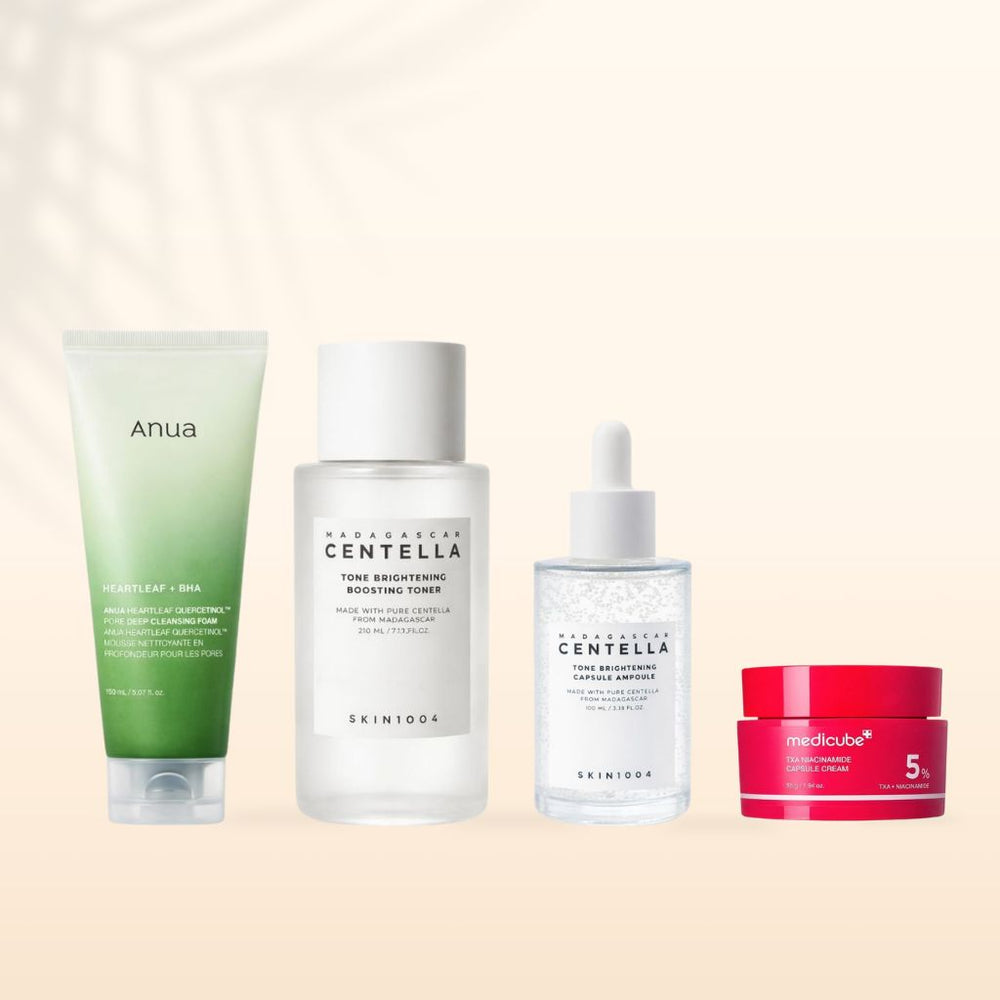 Kit skincare coreana per macchie e iperpigmentazione 4 step routine viso illuminante che aiuta a uniformare l’incarnato ridurre discromie e migliorare la luminosità della pelle per un effetto più uniforme e glow naturale
