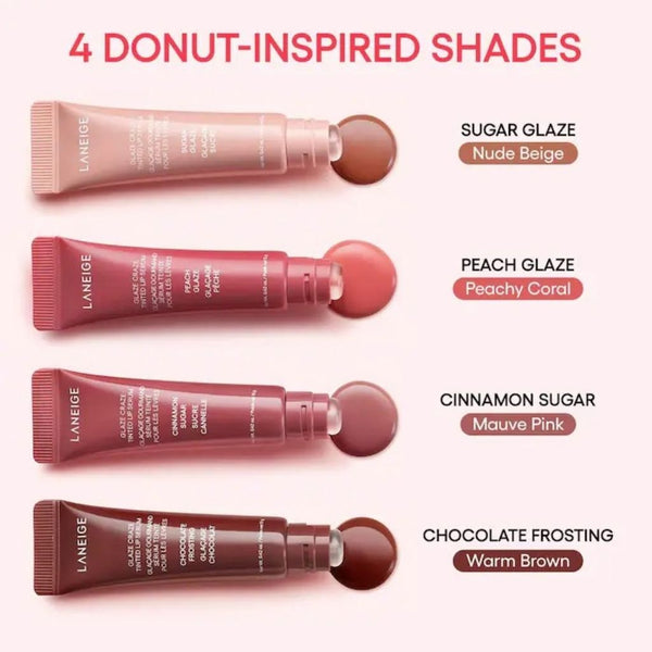 Swatch colori della linea Laneige Glaze Craze Tinted Lip Serum