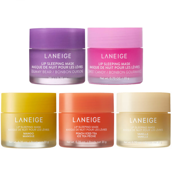 Collezione di Laneige Lip Sleeping Mask in diversi gusti per labbra morbide e idratate
