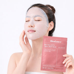 Texture della maschera viso coreana Biodance Bio-Collagen Real Deep Mask, gel cremoso e ricco di collagene per nutrire la pelle in profondità