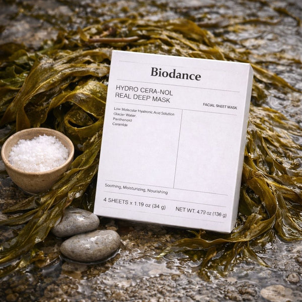 Biodance Refreshing Sea Kelp Real Deep Mask 4 pezzi maschera viso coreana in ambientazione lifestyle