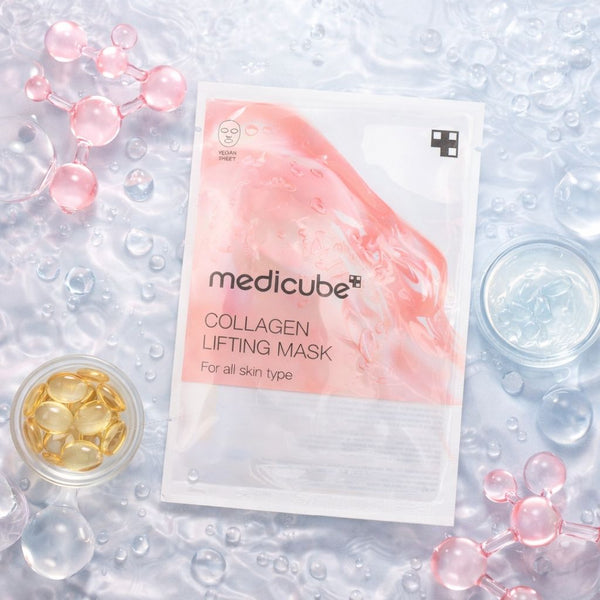 Medicube Collagen Lifting Mask maschera viso coreana in ambientazione lifestyle