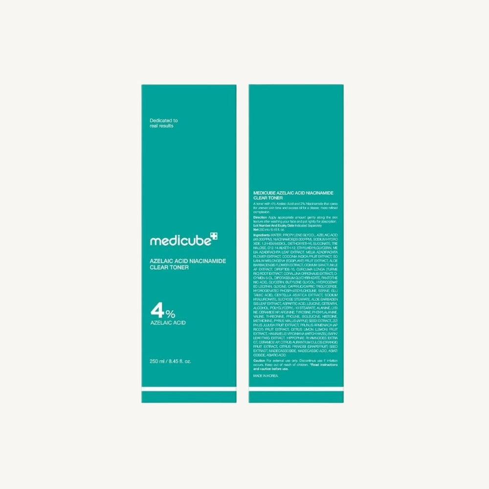 Medicube Azelaic Acid Niacinamide Clear Toner 250ml, tonico viso con acido azelaico e niacinamide per una pelle più uniforme e purificata.