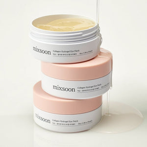 Patch occhi idrogel Mixsoon al collagene utilizzati in routine skincare idratante e illuminante