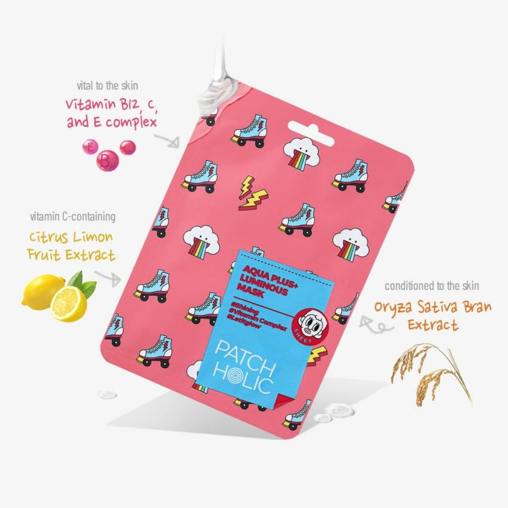 PATCH HOLIC Aqua Plus+ Luminous Mask 20 ml con confezione originale skincare coreana