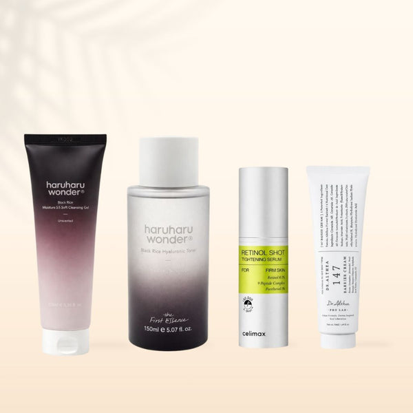 Routine skincare coreana anti age con retinoidi 4 step che aiuta a ridurre rughe linee sottili e segni del tempo stimolando il rinnovamento cellulare e migliorando elasticità e luminosità della pelle