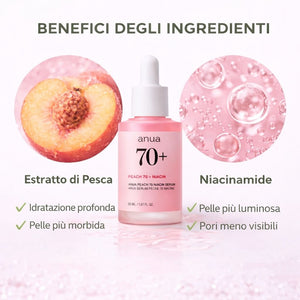 Siero viso coreano Anua Peach 70 Niacin Serum con ingredienti naturali in ambiente skincare