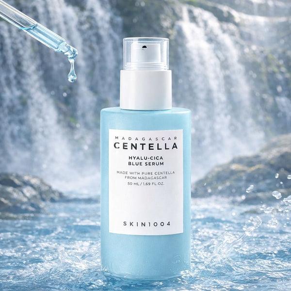 SKIN1004 Madagascar Centella Hyalu-Cica Blue Serum con confezione