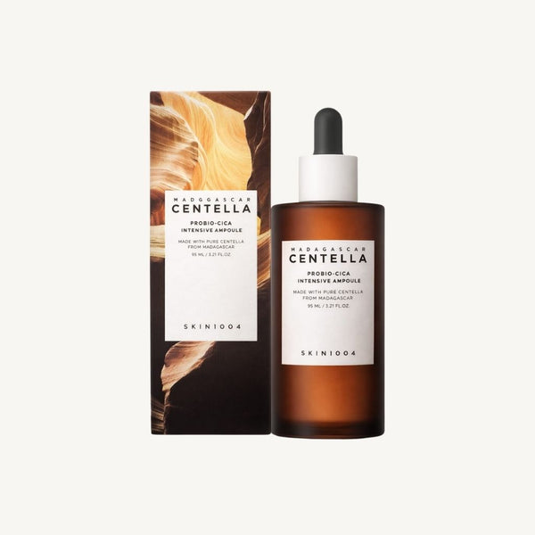 SKIN1004 Madagascar Centella Probio-Cica Intensive Ampoule 95 ml con confezione originale, trattamento intensivo per pelli sensibili e stressate.