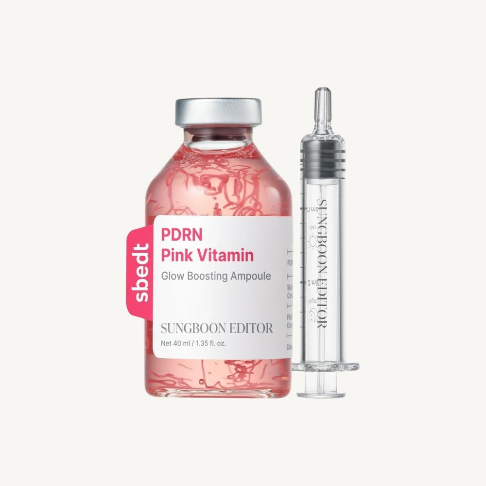 Sungboon Editor PDRN Pink Vitamin Glow Boosting Ampoule 40ml, ampoule viso illuminante con PDRN e vitamine per una pelle radiosa.